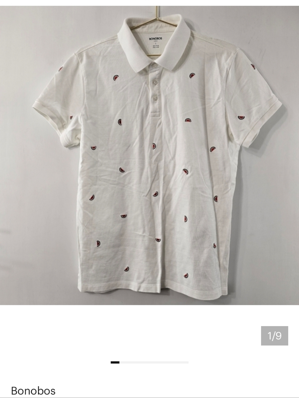 Bonobos Watermelon Fruit Slice Embroidery Embroidered Slim Fit Polo Shirt Size L